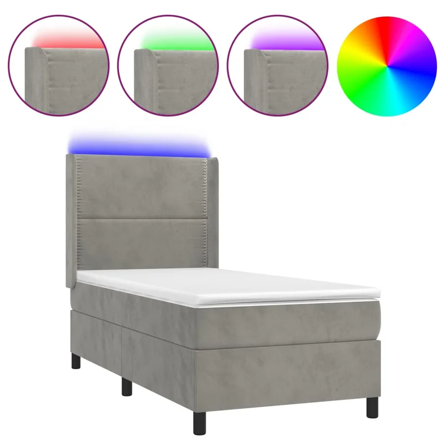 Sommier à lattes de lit matelas et LED Gris clair 100x200 cm - 2