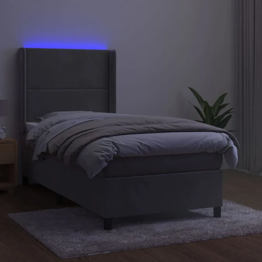 Sommier à lattes de lit matelas et LED Gris clair 100x200 cm - 3