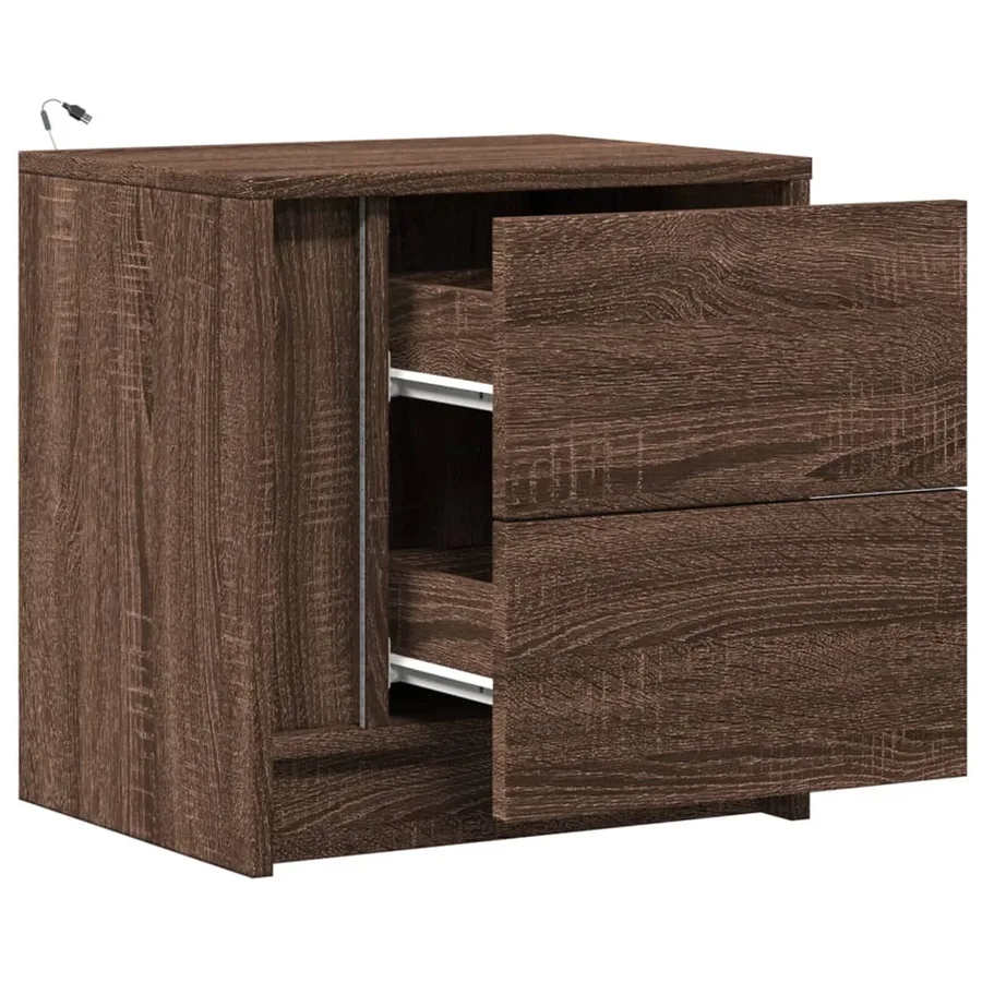 Armoire de chevet et lumières LED chêne marron bois ingénierie - 12