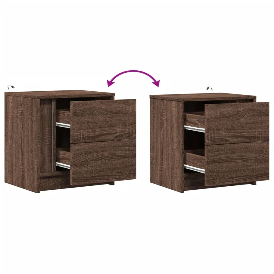 Armoire de chevet et lumières LED chêne marron bois ingénierie - 13
