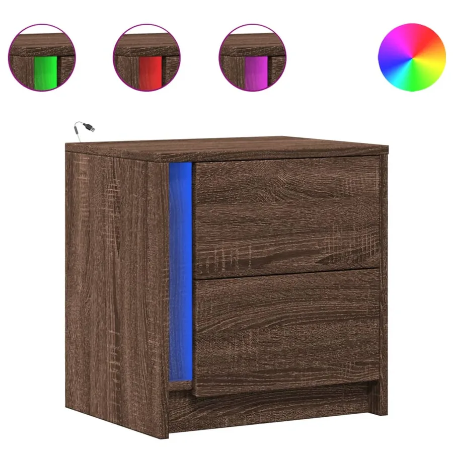 Armoire de chevet et lumières LED chêne marron bois ingénierie - 2