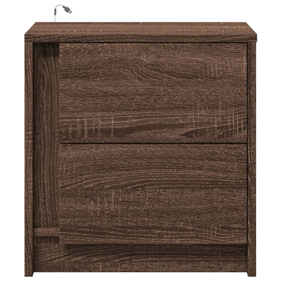 Armoire de chevet et lumières LED chêne marron bois ingénierie - 6
