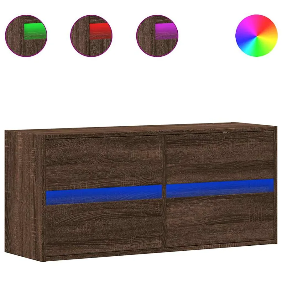 Meuble TV mural avec lumières LED chêne marron 100x31x45 cm - 2