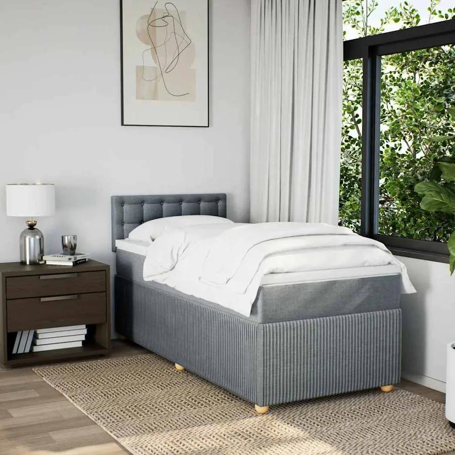 Sommier à lattes de lit avec matelas Gris clair 90x200 cm Tissu - 3