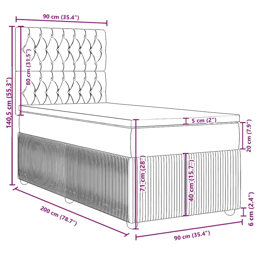 Sommier à lattes de lit avec matelas Gris clair 90x200 cm Tissu - 13