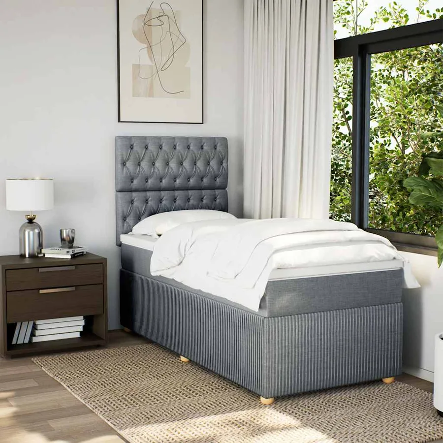 Sommier à lattes de lit avec matelas Gris clair 90x200 cm Tissu - 3