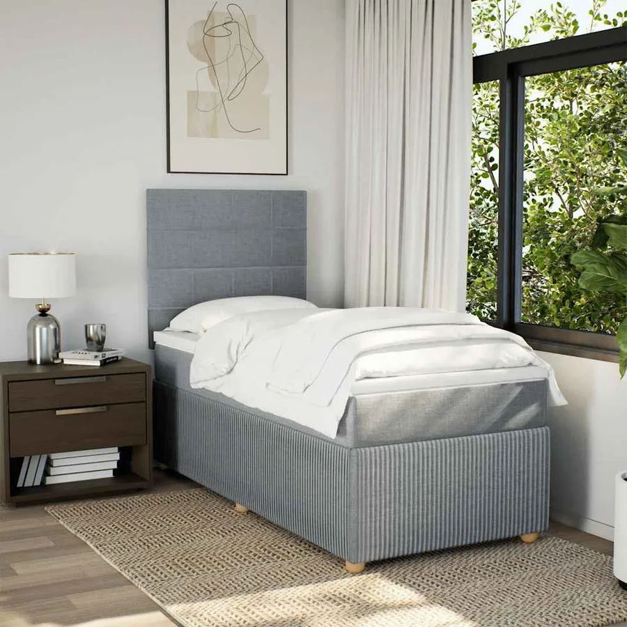 Sommier à lattes de lit avec matelas Gris clair 100x200cm Tissu - 3