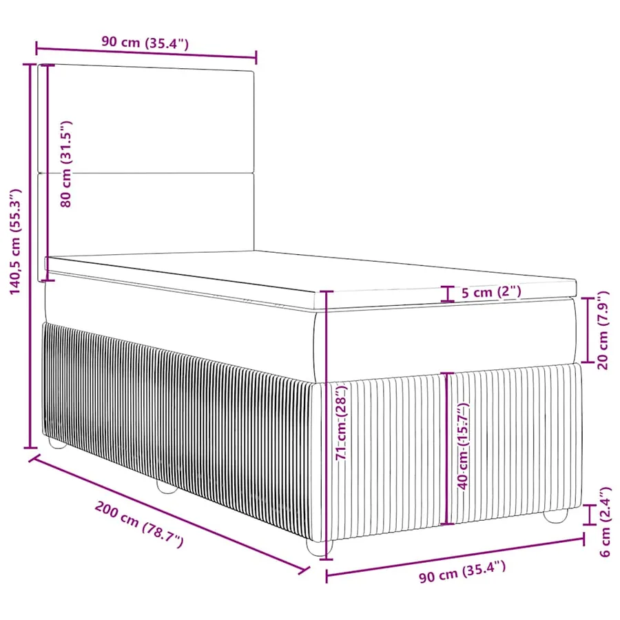 Sommier à lattes de lit avec matelas Gris foncé 90x200 cm Tissu - 13