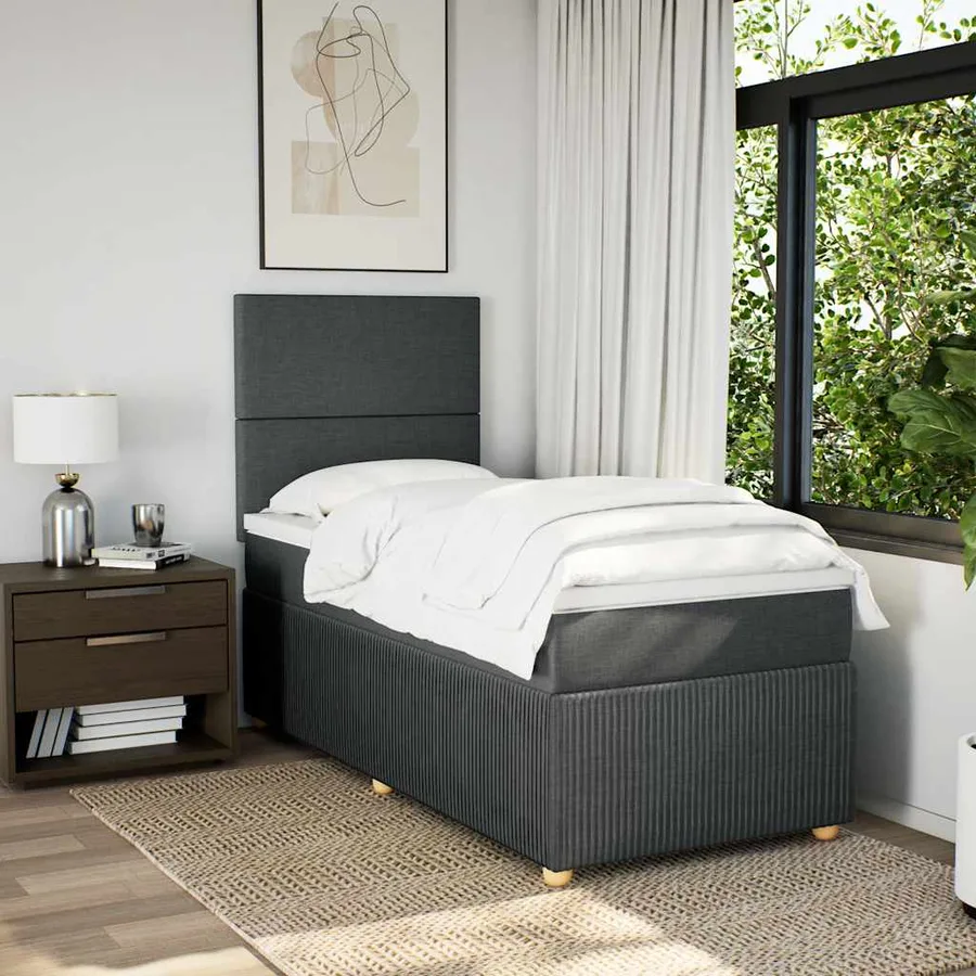 Sommier à lattes de lit avec matelas Gris foncé 90x200 cm Tissu - 3
