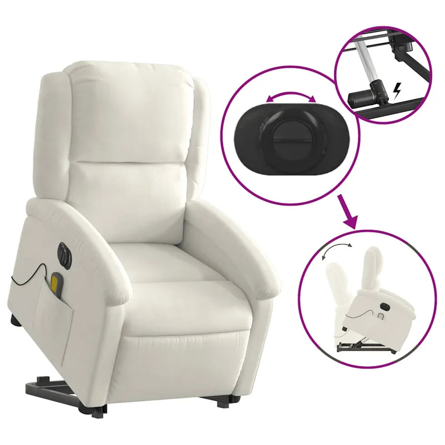 Fauteuil inclinable de massage électrique crème velours - 11