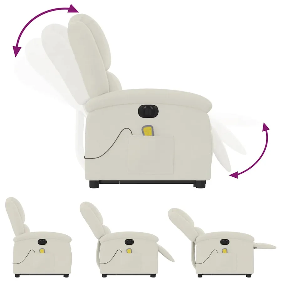 Fauteuil inclinable de massage électrique crème velours - 7
