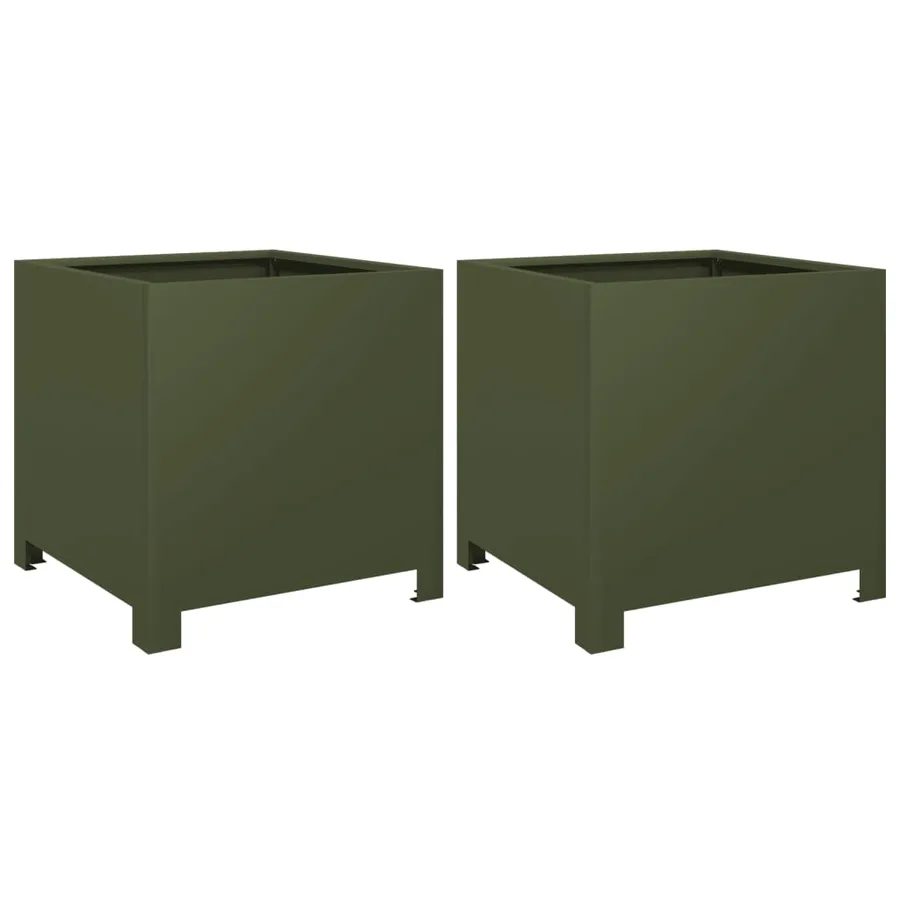 Jardinières 2 pcs vert olive 40x40x40 cm acier - 2