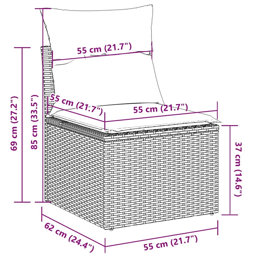 Salon de jardin avec coussins 7 pcs gris clair résine tressée - 10