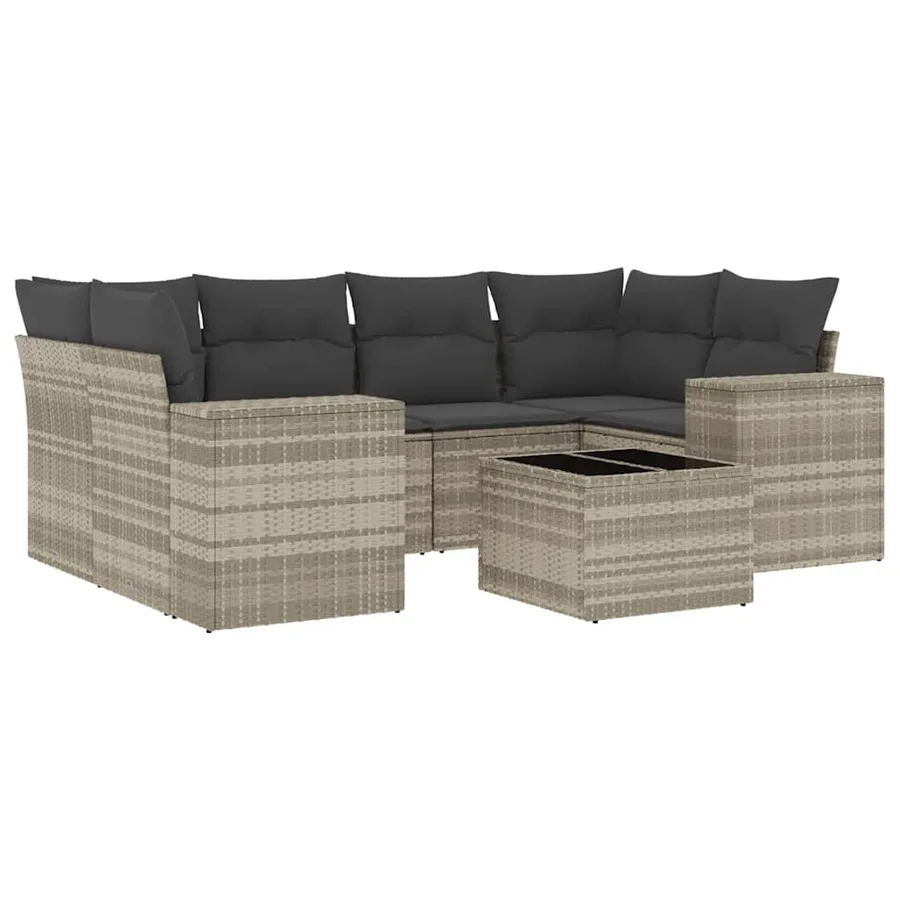 Salon de jardin avec coussins 7 pcs gris clair résine tressée - 2