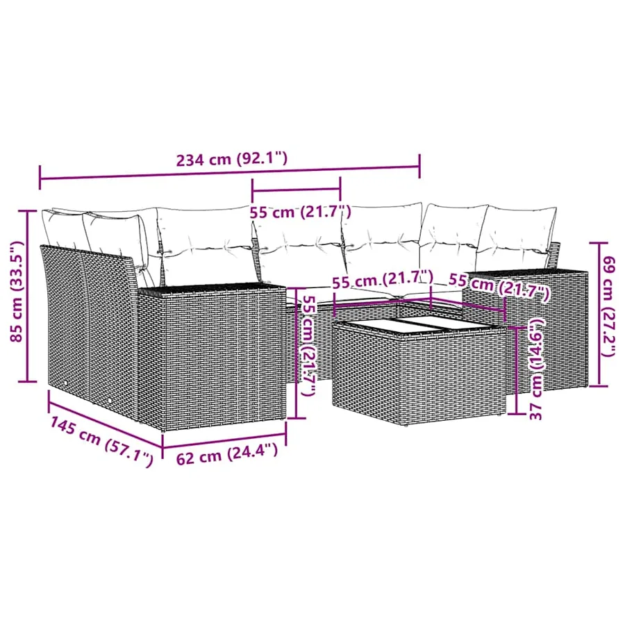 Salon de jardin avec coussins 7 pcs gris clair résine tressée - 8