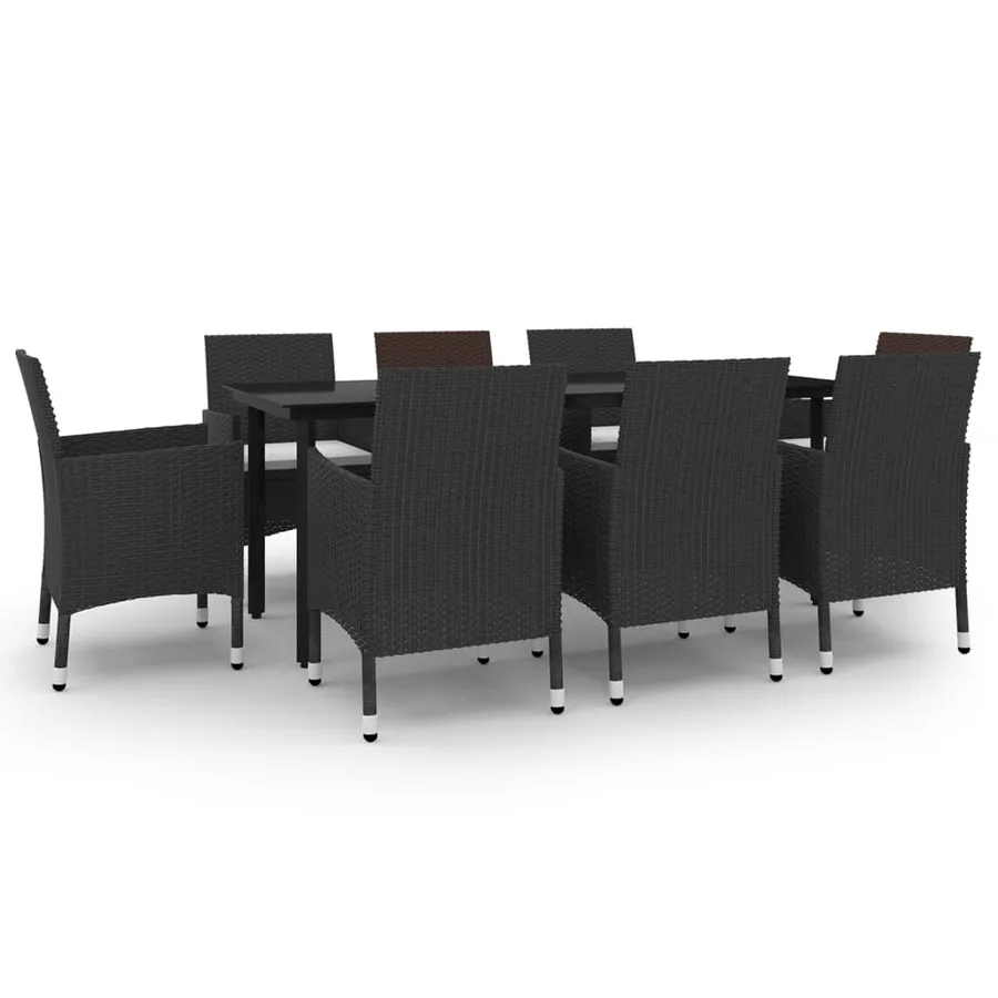 Ensemble à manger de jardin coussins 9 pcs Résine tressée Verre - 2