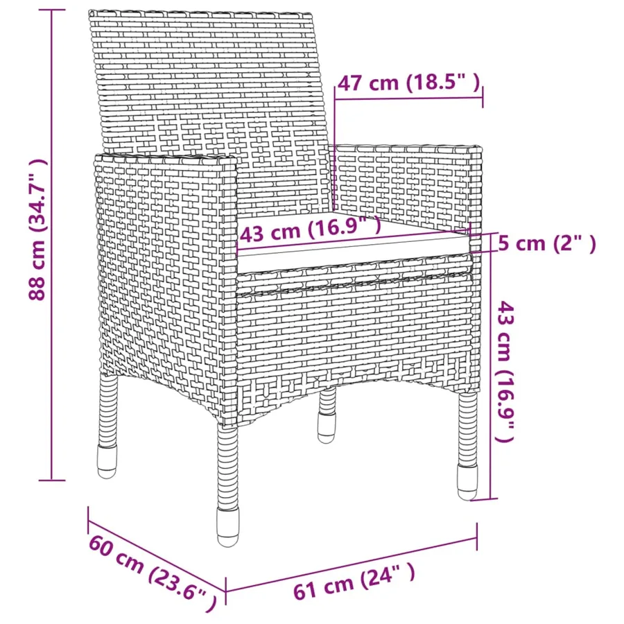 Ensemble à manger de jardin coussins 9 pcs Résine tressée Verre - 7