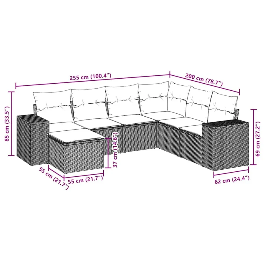 Salon de jardin avec coussins 7 pcs gris clair résine tressée - 8