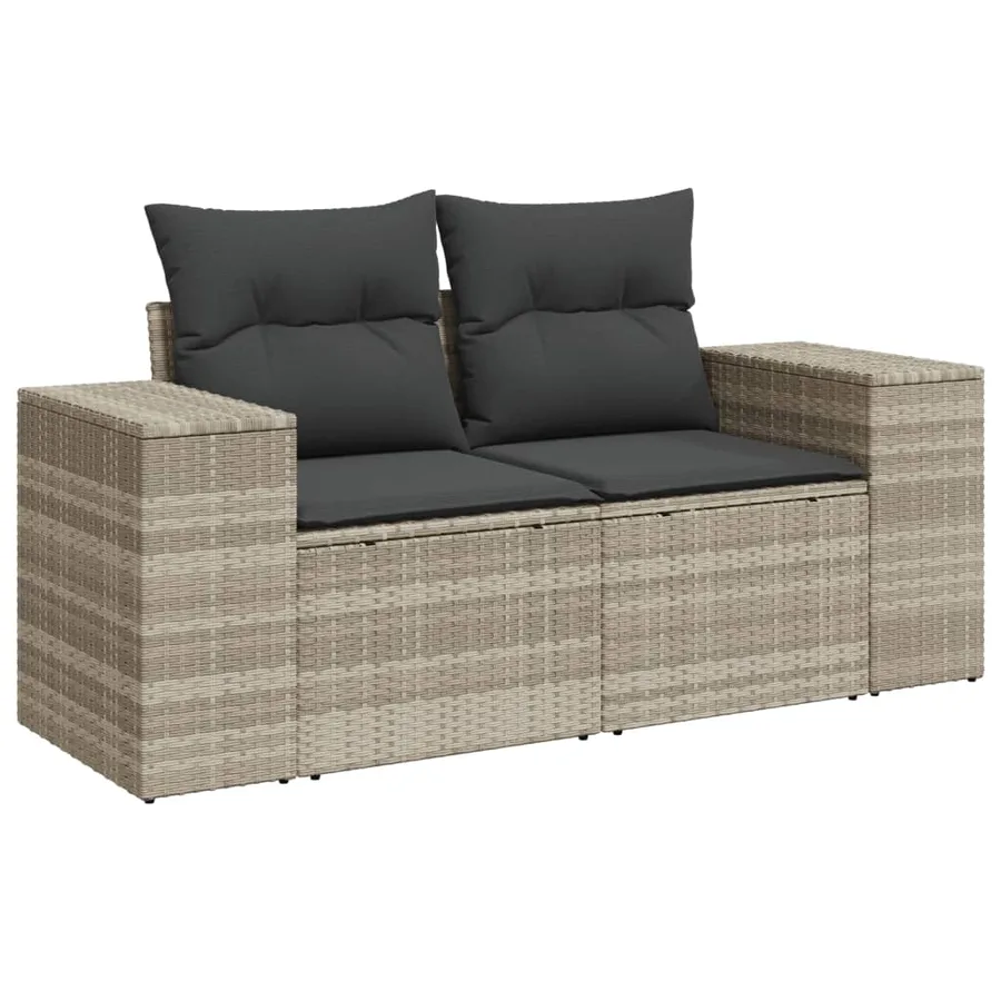 Salon de jardin avec coussins 7 pcs gris clair résine tressée - 4