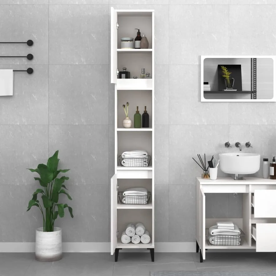 Armoire de salle de bain blanc 30x30x190 cm bois d'ingénierie - 3