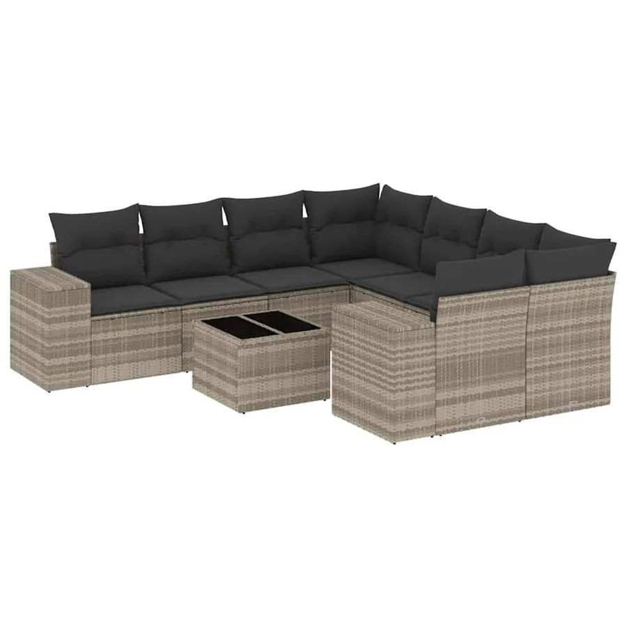 Salon de jardin 9 pcs avec coussins gris clair résine tressée - 2