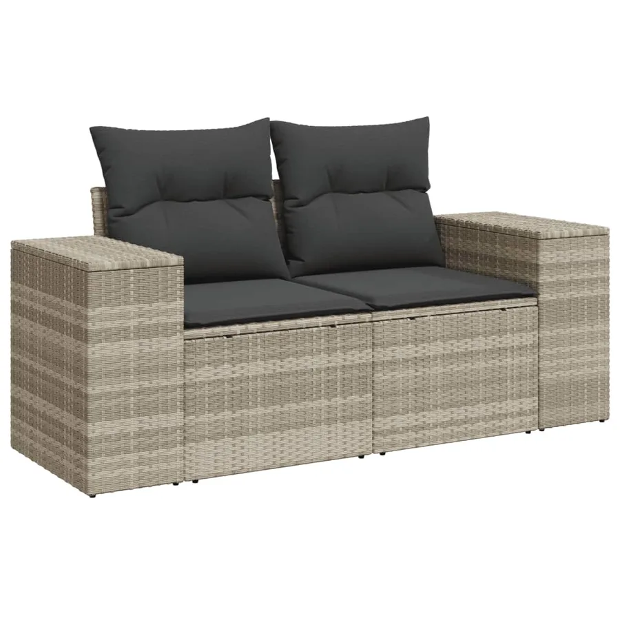Salon de jardin 8 pcs avec coussins gris clair résine tressée - 4