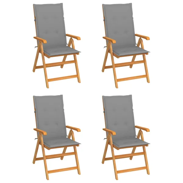 Chaises de jardin lot de 4 avec coussins gris Bois teck solide