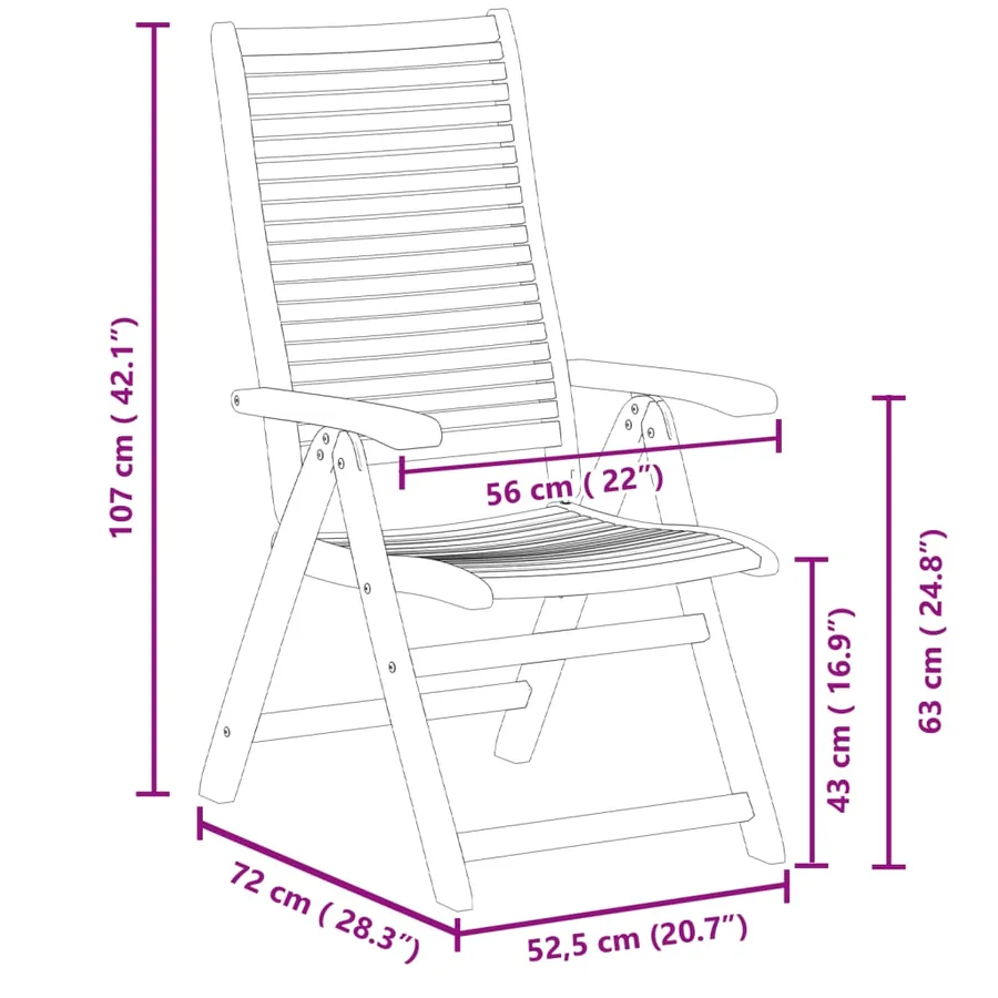 Chaises inclinables de jardin lot de 6 bois massif acacia - 9