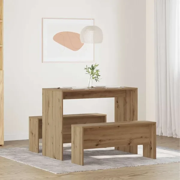 Ensemble table à manger et bancs 3 pcs bois d'ingénierie