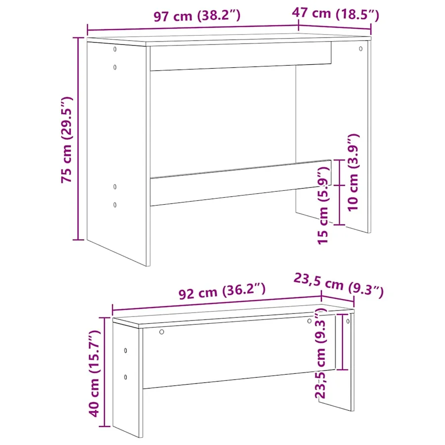 Ensemble table à manger et bancs 3 pcs bois d'ingénierie - 10