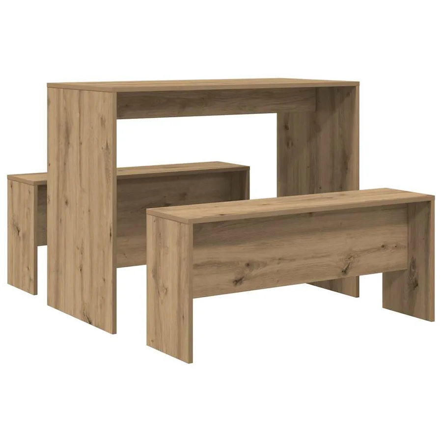 Ensemble table à manger et bancs 3 pcs bois d'ingénierie - 2