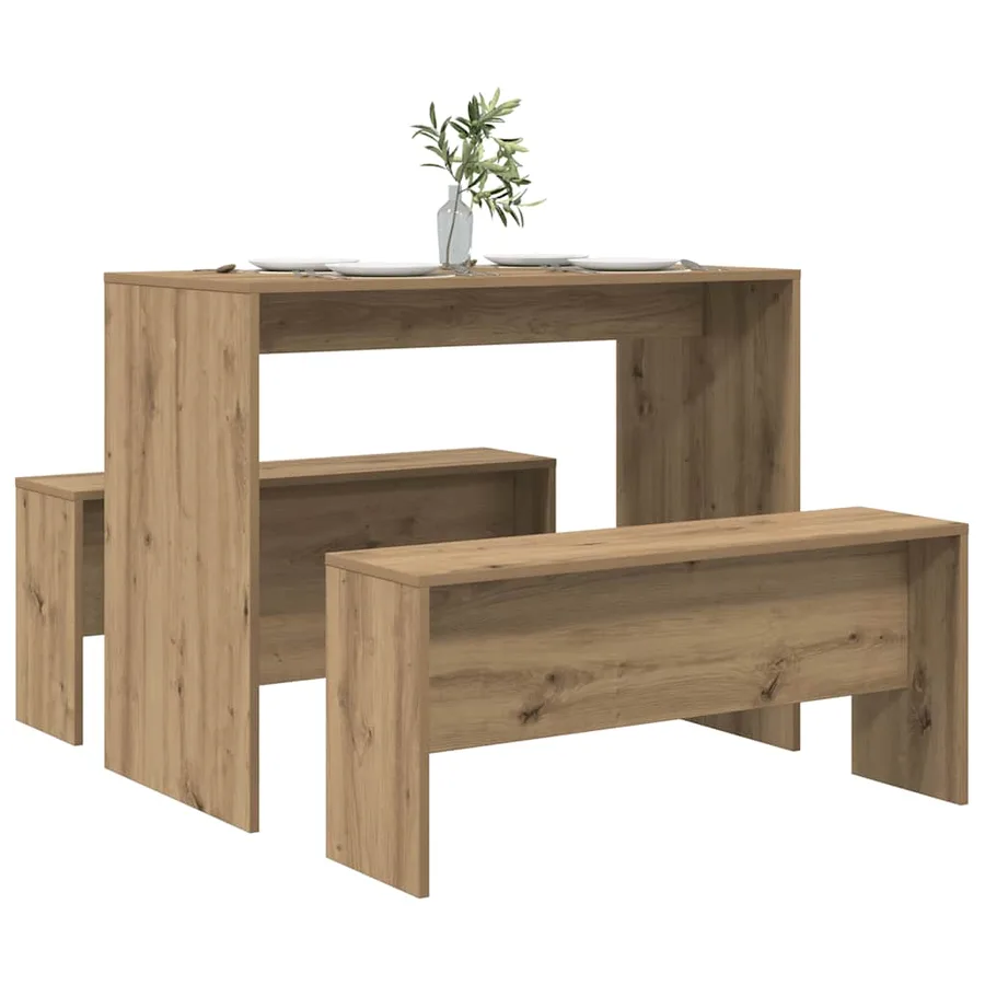 Ensemble table à manger et bancs 3 pcs bois d'ingénierie - 3