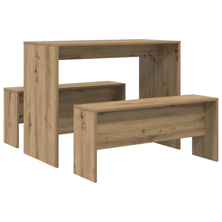 Ensemble table à manger et bancs 3 pcs bois d'ingénierie - 7