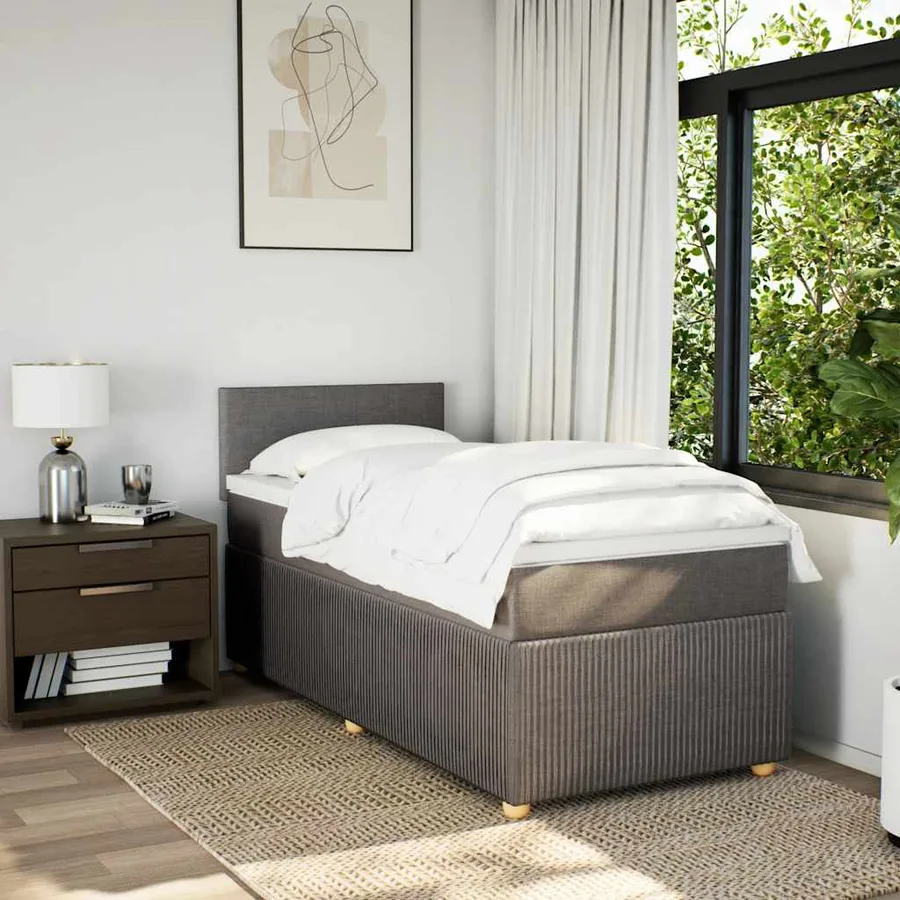 Sommier à lattes de lit avec matelas Taupe 100x200 cm Tissu - 3