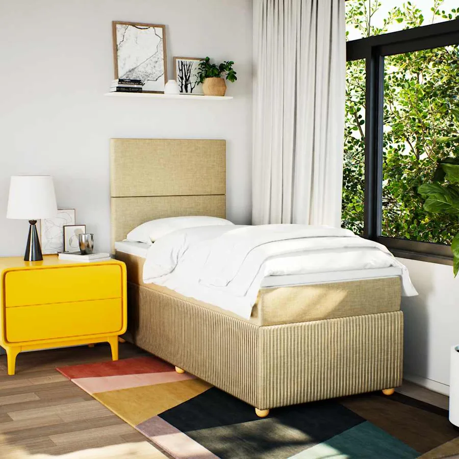 Sommier à lattes de lit avec matelas Crème 100x200 cm Tissu - 3