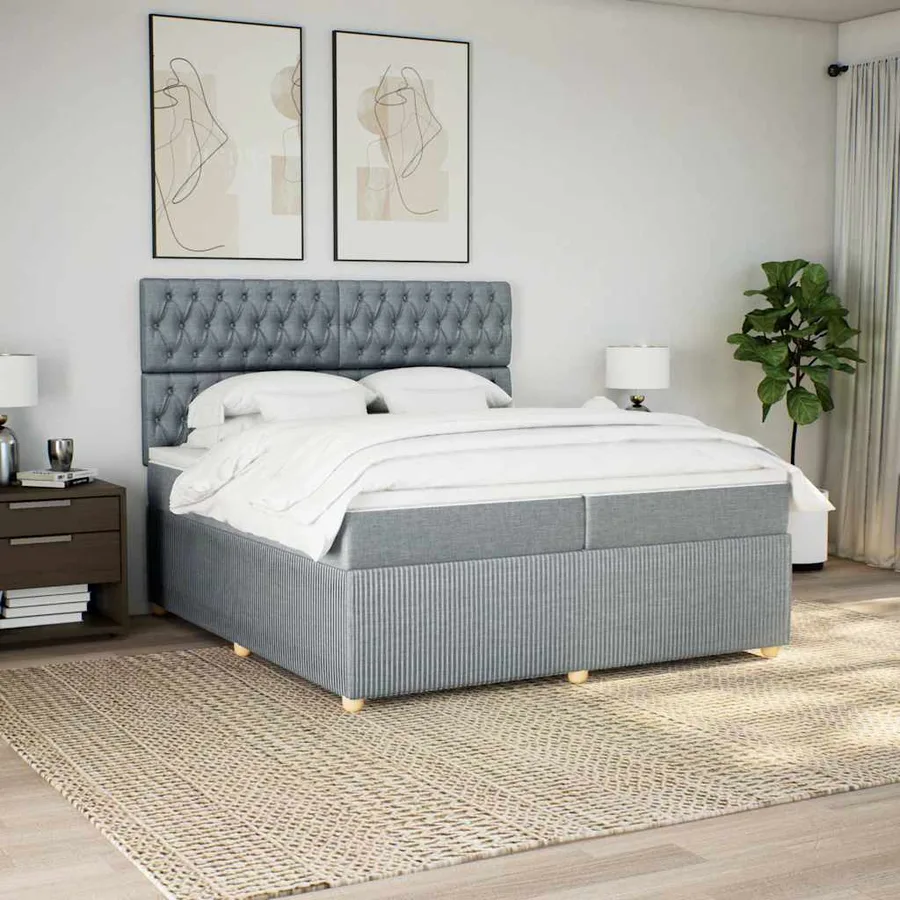 Sommier à lattes de lit avec matelas Gris clair 200x200cm Tissu - 3