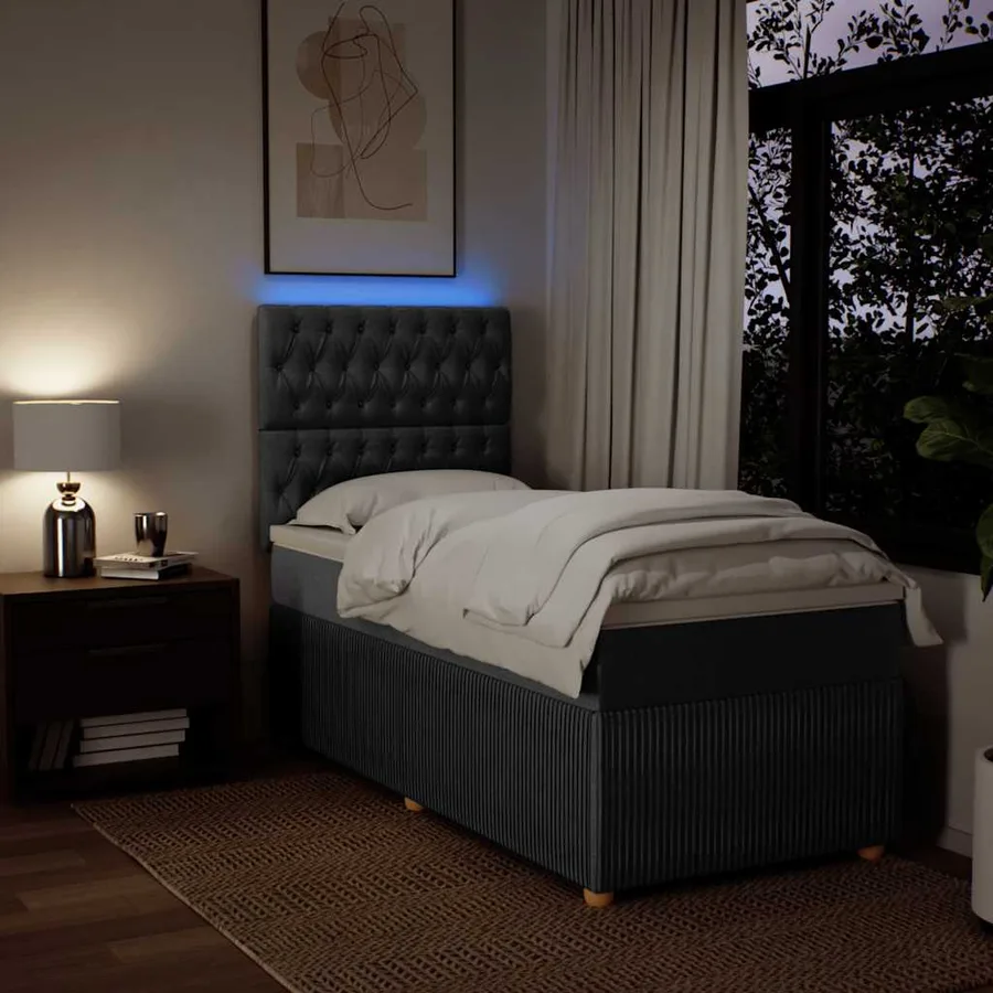 Sommier à lattes de lit avec matelas Gris foncé 80x200 cm Tissu - 4