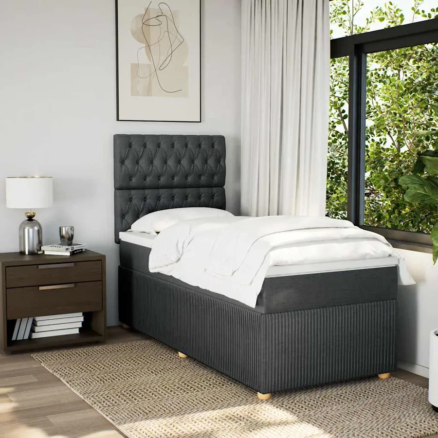 Sommier à lattes de lit avec matelas Gris foncé 80x200 cm Tissu - 5