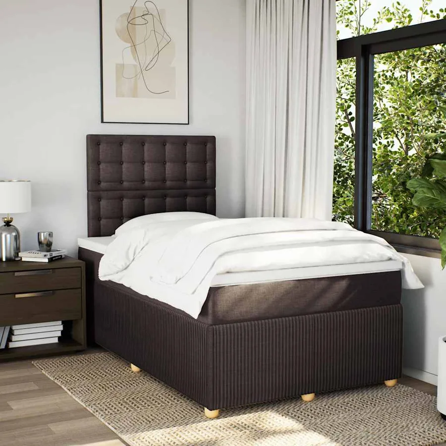Sommier à lattes de lit et matelas marron foncé 120x190cm tissu - 4