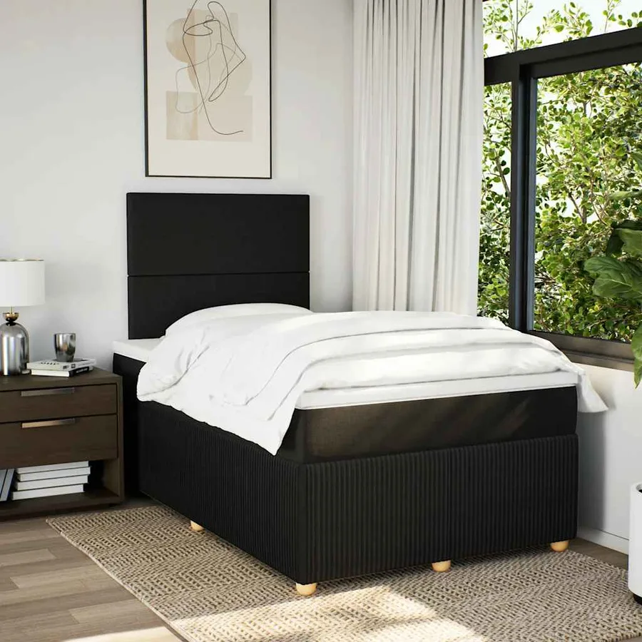 Sommier à lattes de lit avec matelas noir 120x190 cm tissu - 3