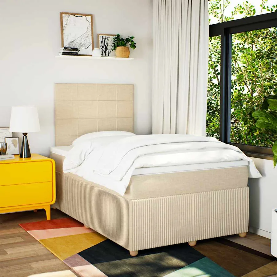 Sommier à lattes de lit avec matelas crème 120x190 cm tissu - 3