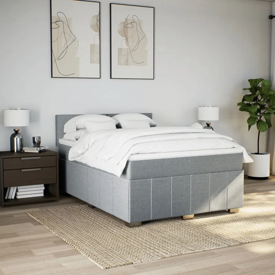 Sommier à lattes de lit avec matelas Gris clair 160x200cm Tissu - 4