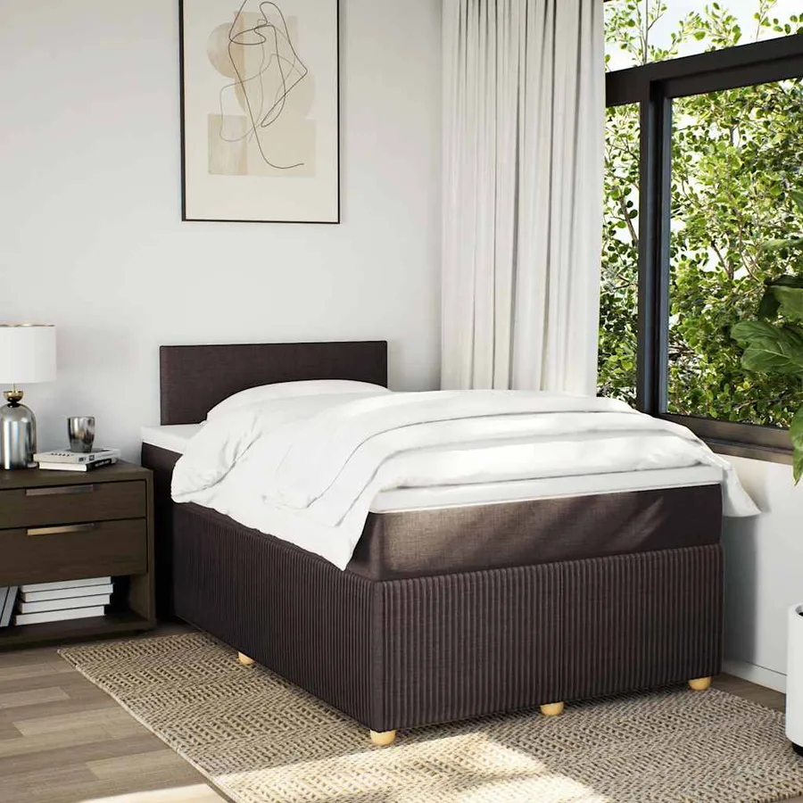 Sommier à lattes de lit et matelas marron foncé 120x190cm tissu - 4