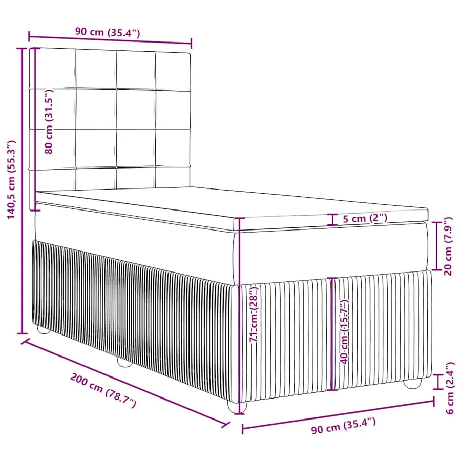 Sommier à lattes de lit avec matelas Noir 90x200 cm Tissu - 18