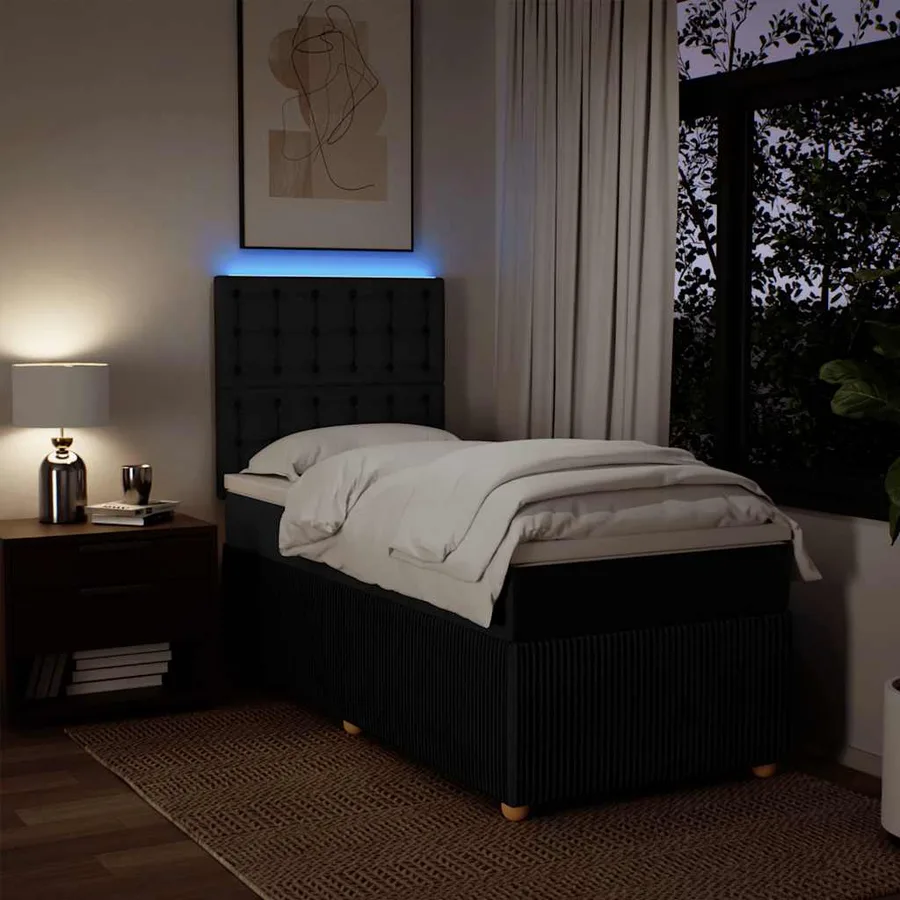 Sommier à lattes de lit avec matelas Noir 90x200 cm Tissu - 4