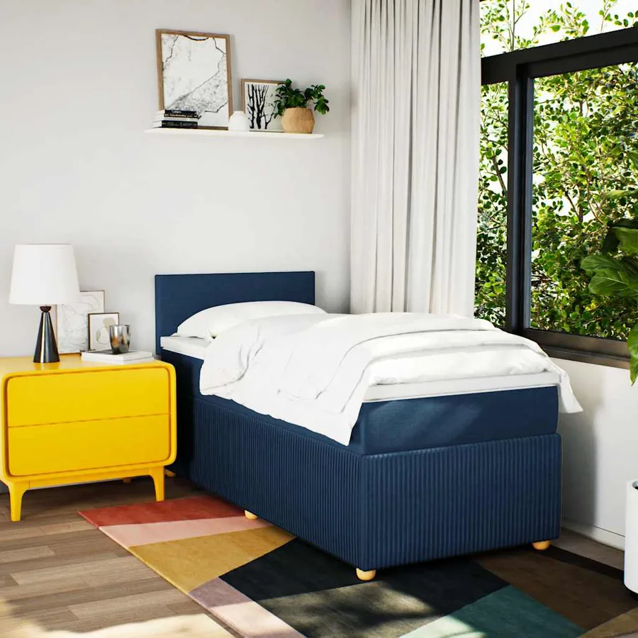 Sommier à lattes de lit avec matelas Bleu 100x200 cm Tissu - 4