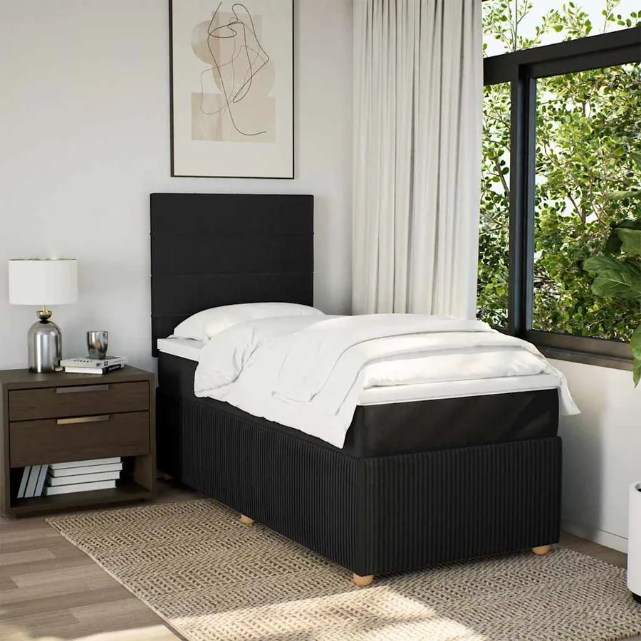 Sommier à lattes de lit avec matelas Noir 100x200 cm Tissu - 4