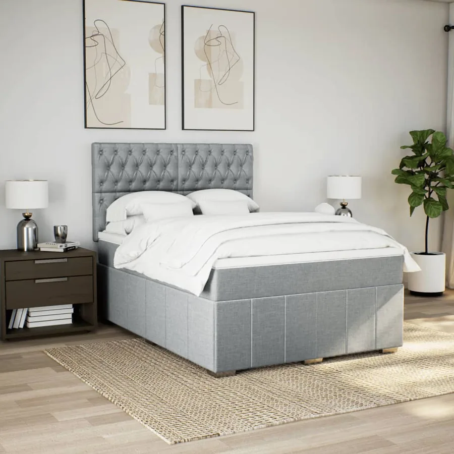 Sommier à lattes de lit avec matelas Gris clair 160x200cm Tissu - 3