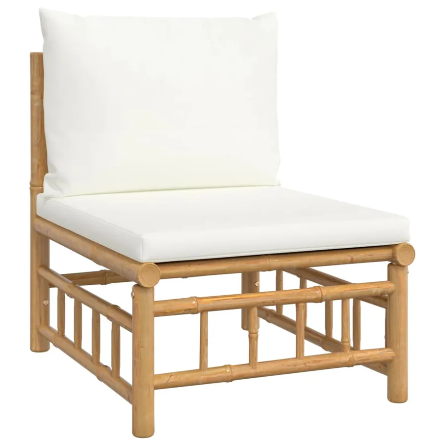 Salon de jardin 5 pcs avec coussins blanc crème bambou - 5