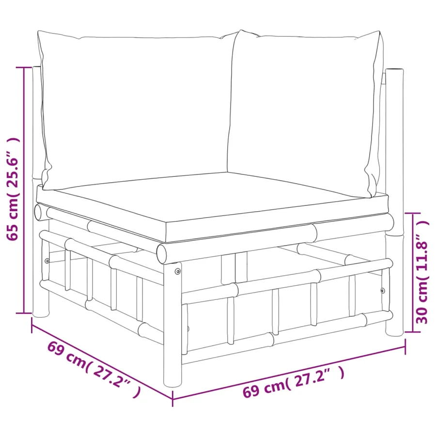 Salon de jardin 5 pcs avec coussins blanc crème bambou - 8